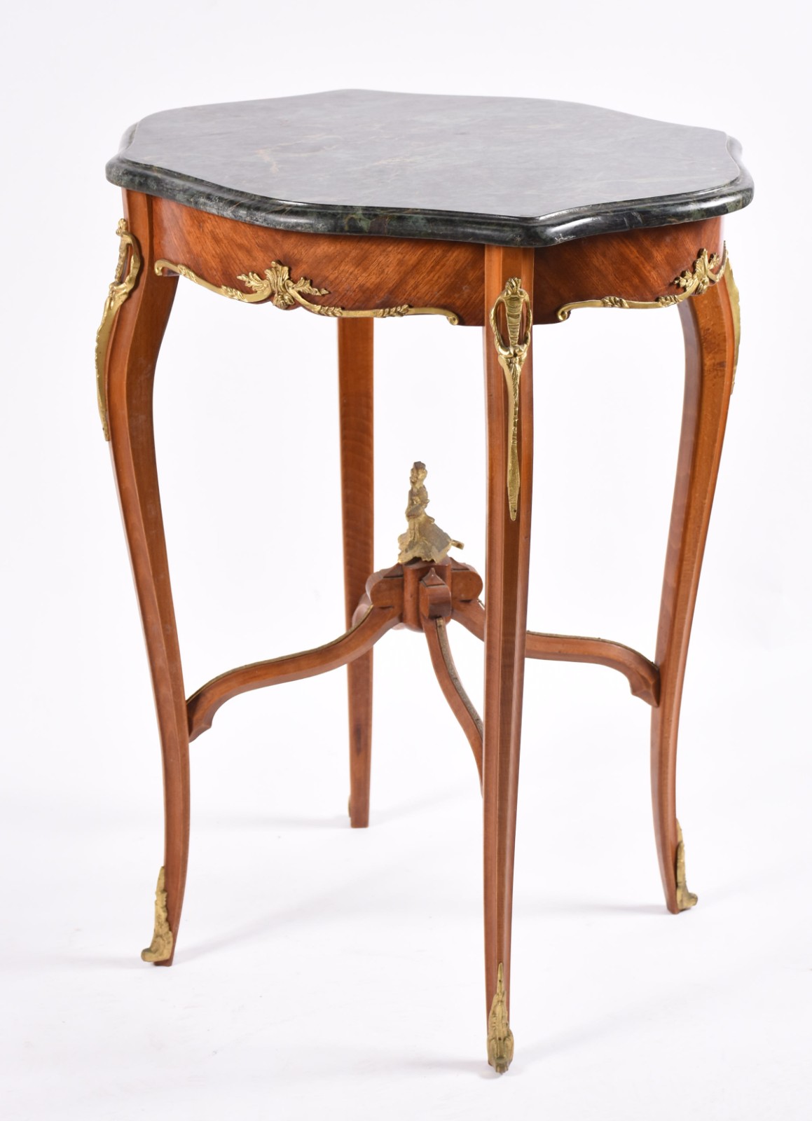 Mesa de madeira nobre estilo frances, tampo de mármore verde e... - foto 1 de 5
