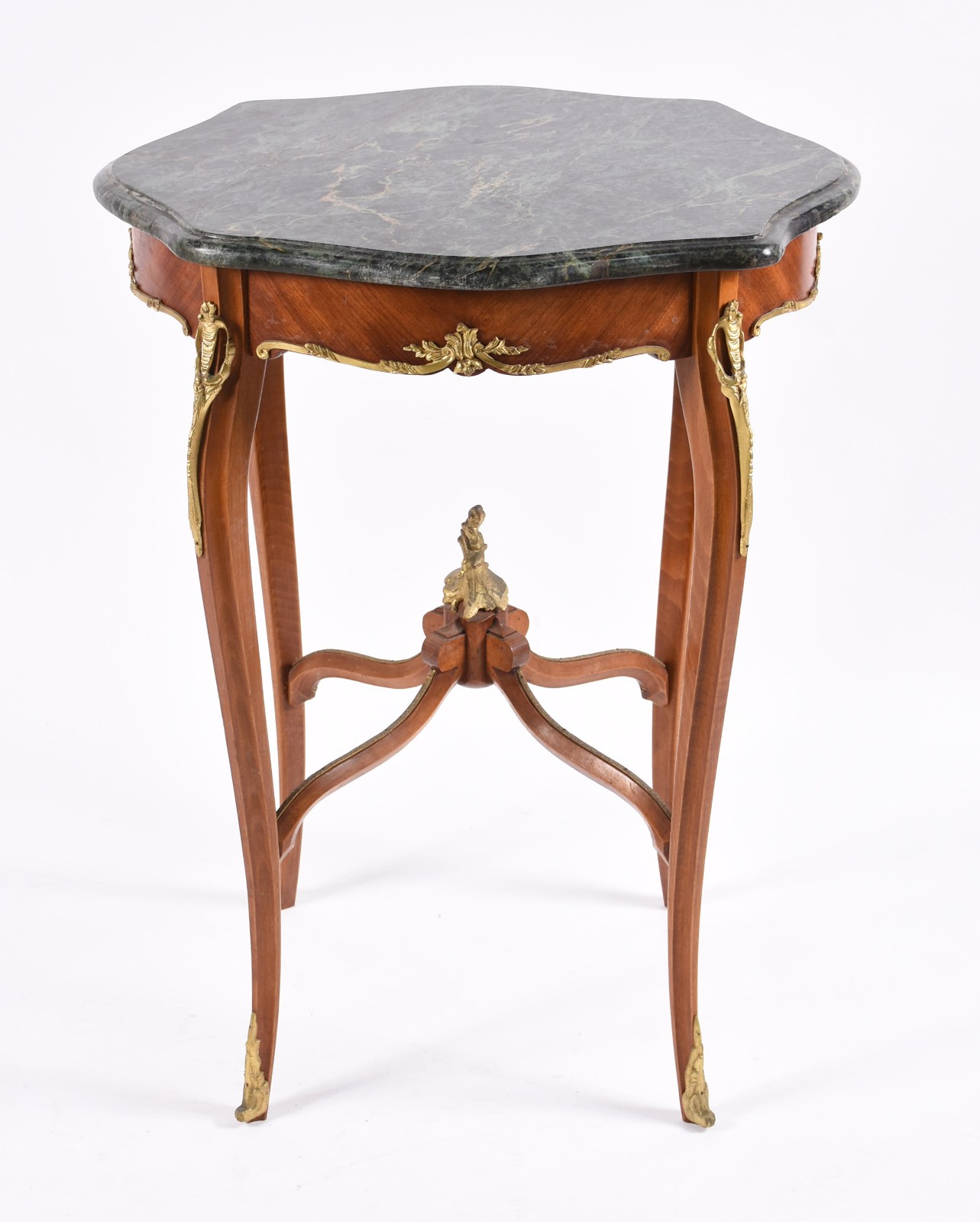 Mesa de madeira nobre estilo frances, tampo de mármore verde e... - foto 2 de 5