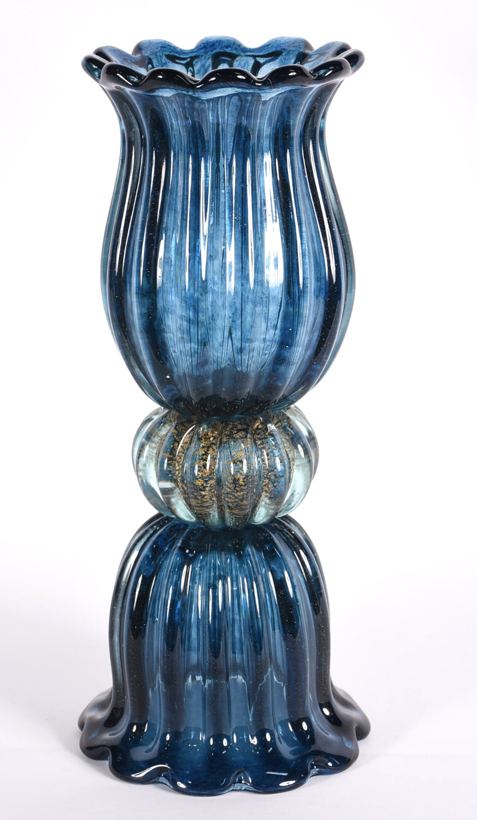 Fruteira de vidro decorativo na cor azul com pó de ouro. - foto 3 de 3