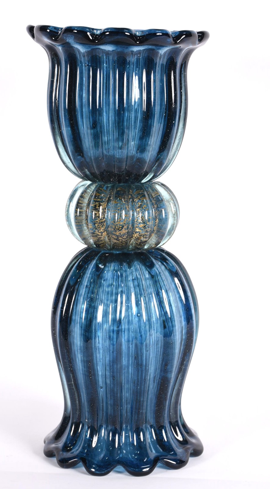 Fruteira de vidro decorativo na cor azul com pó de ouro. - foto 1 de 3