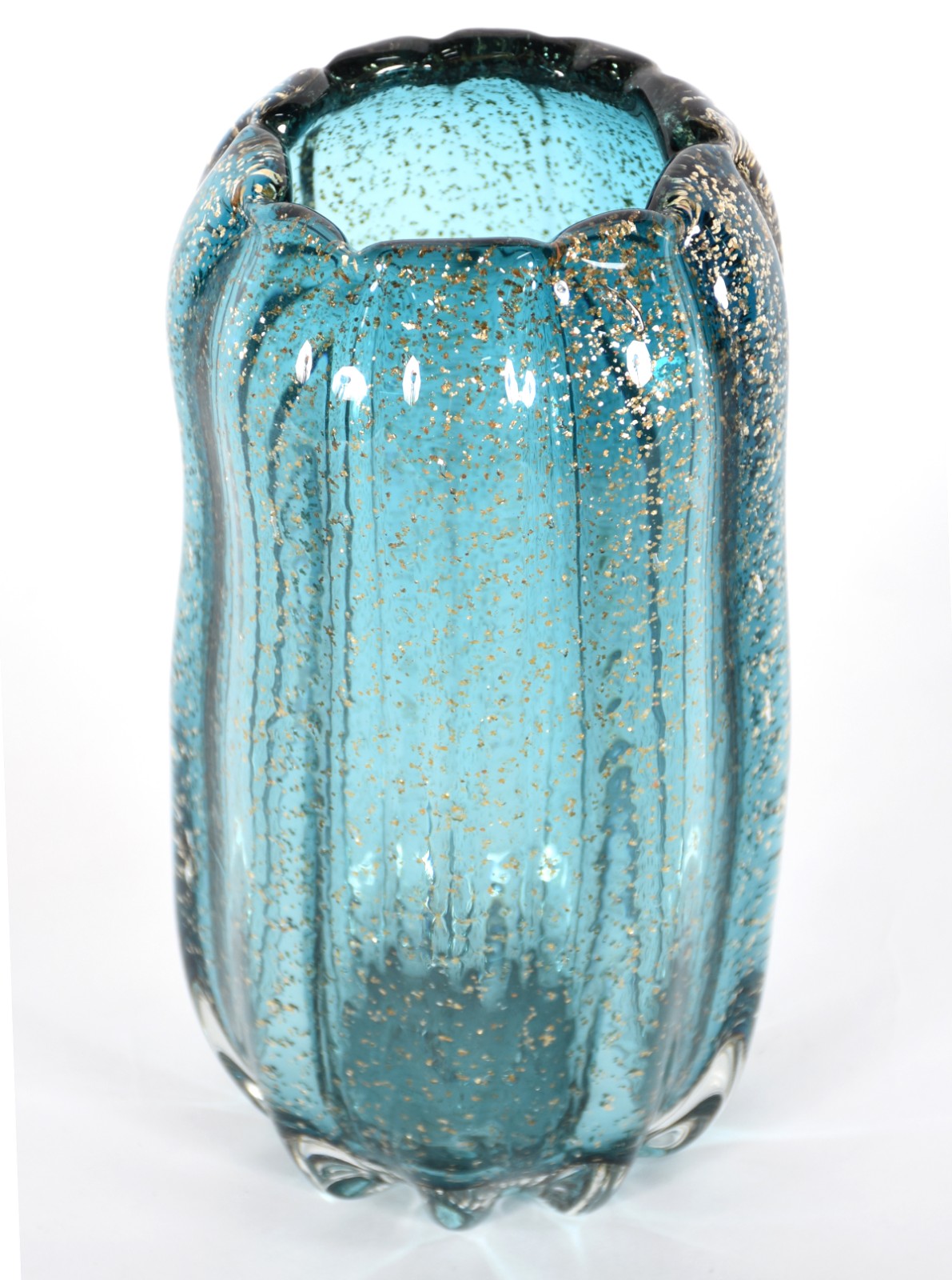 Vaso de vidro decorativo na cor azul com pó de ouro. - foto 2 de 4
