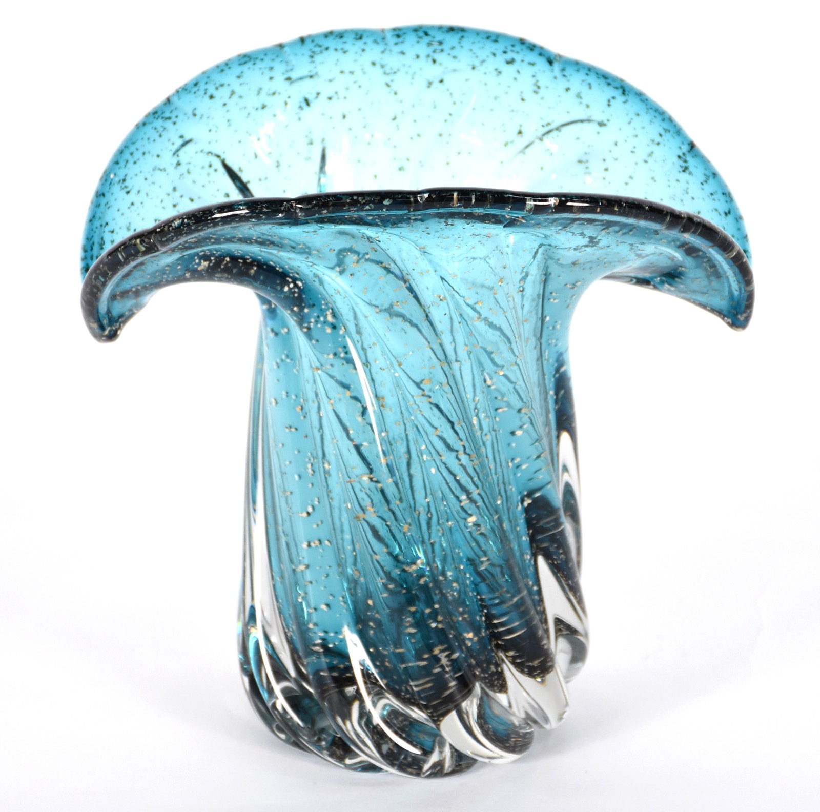 Vaso de vidro decorativo na cor azul com pó de ouro. - foto 1 de 4