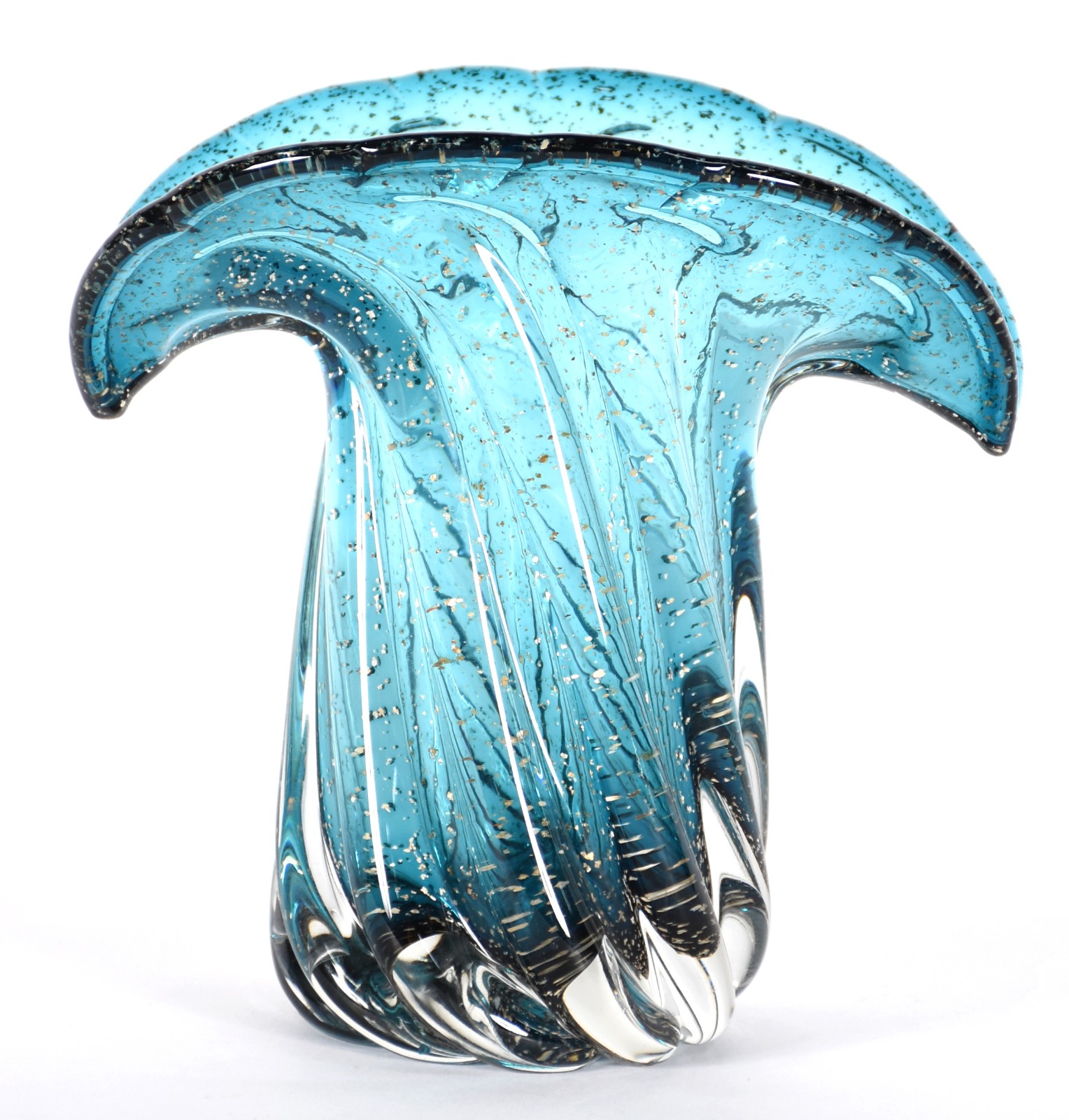 Vaso de vidro decorativo na cor azul com pó de ouro. - foto 2 de 4