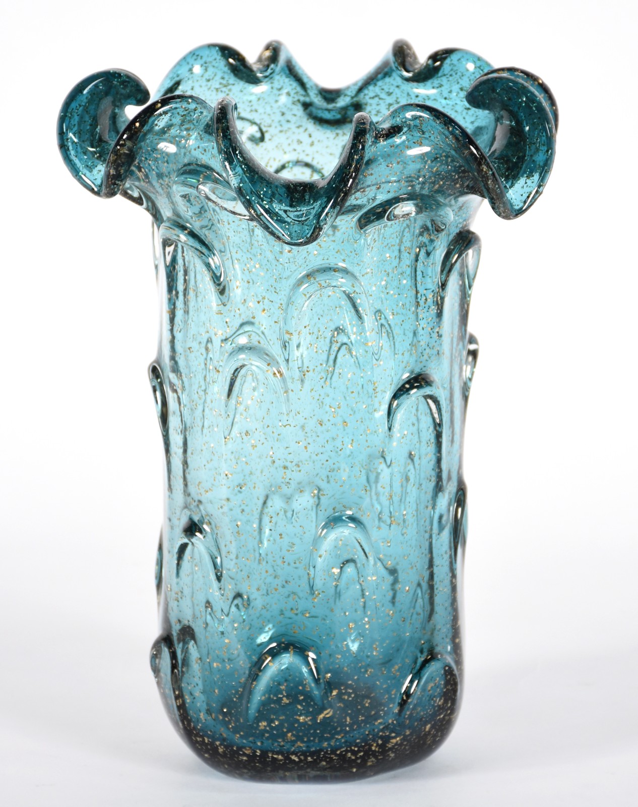 Vaso de vidro decorativo na cor azul com pó de ouro. - foto 1 de 3