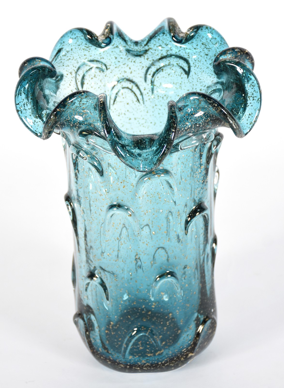 Vaso de vidro decorativo na cor azul com pó de ouro. - foto 2 de 3