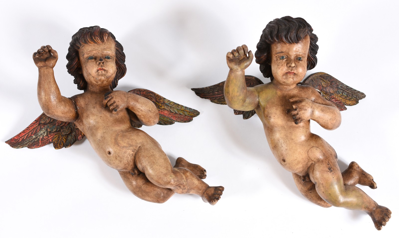 Par de anjos de madeira policromada século XIX, (pequenos restauros e... - foto 1 de 6