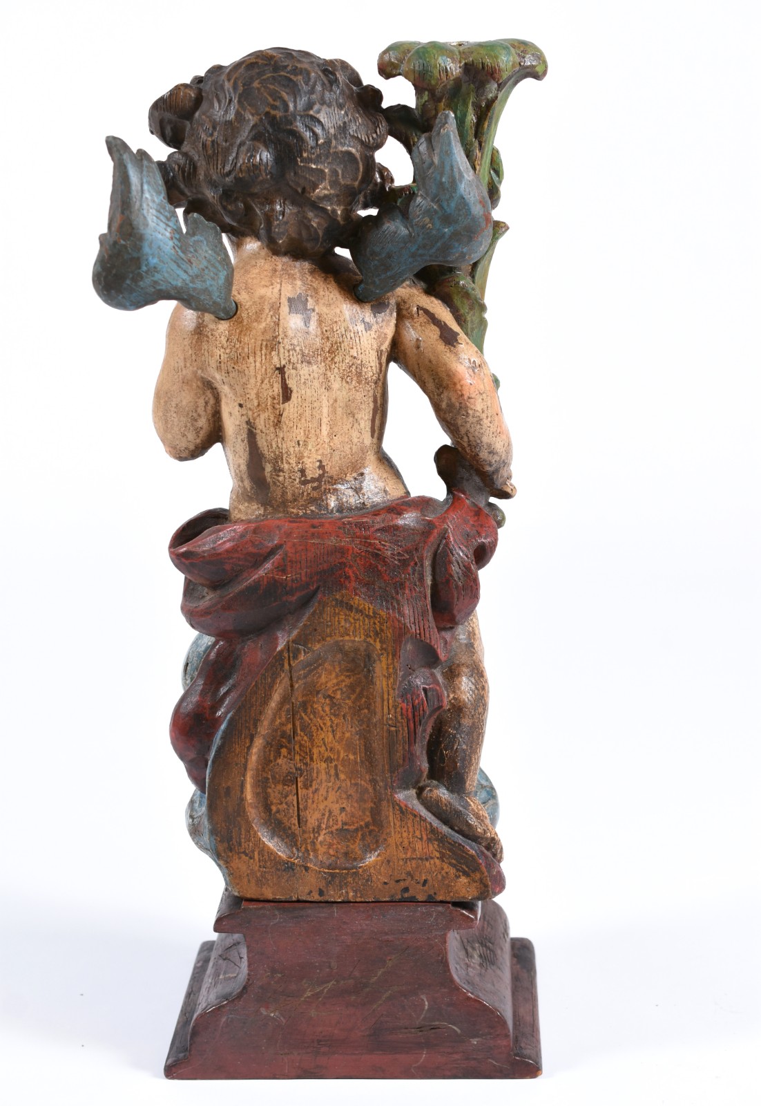 Escultura representando Anjo de madeira entalhada e policromada com... - foto 3 de 4