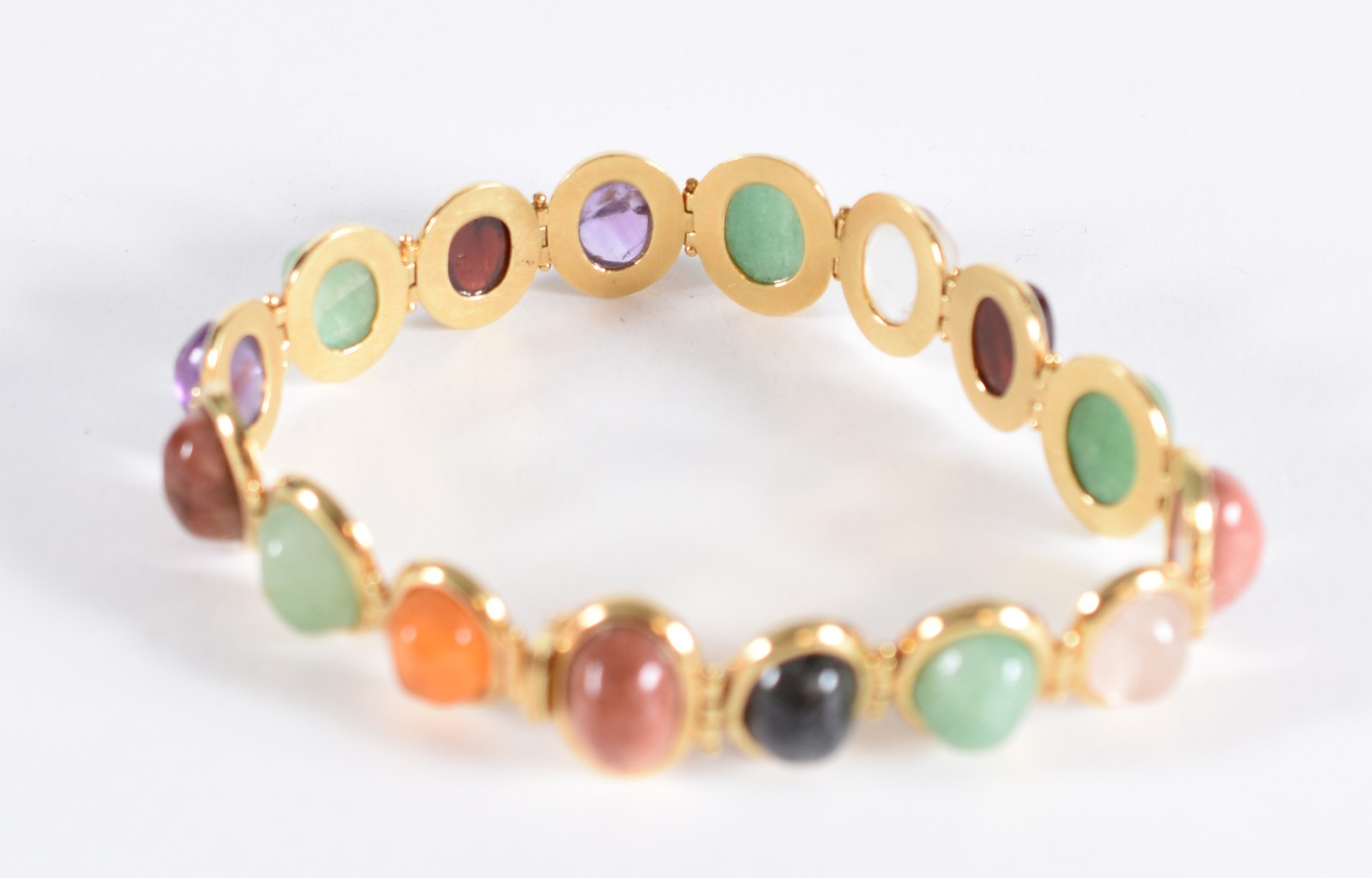 Pulseira em ouro 18 k, contrastada 750, com 16 pedras cabochon... - foto 4 de 6