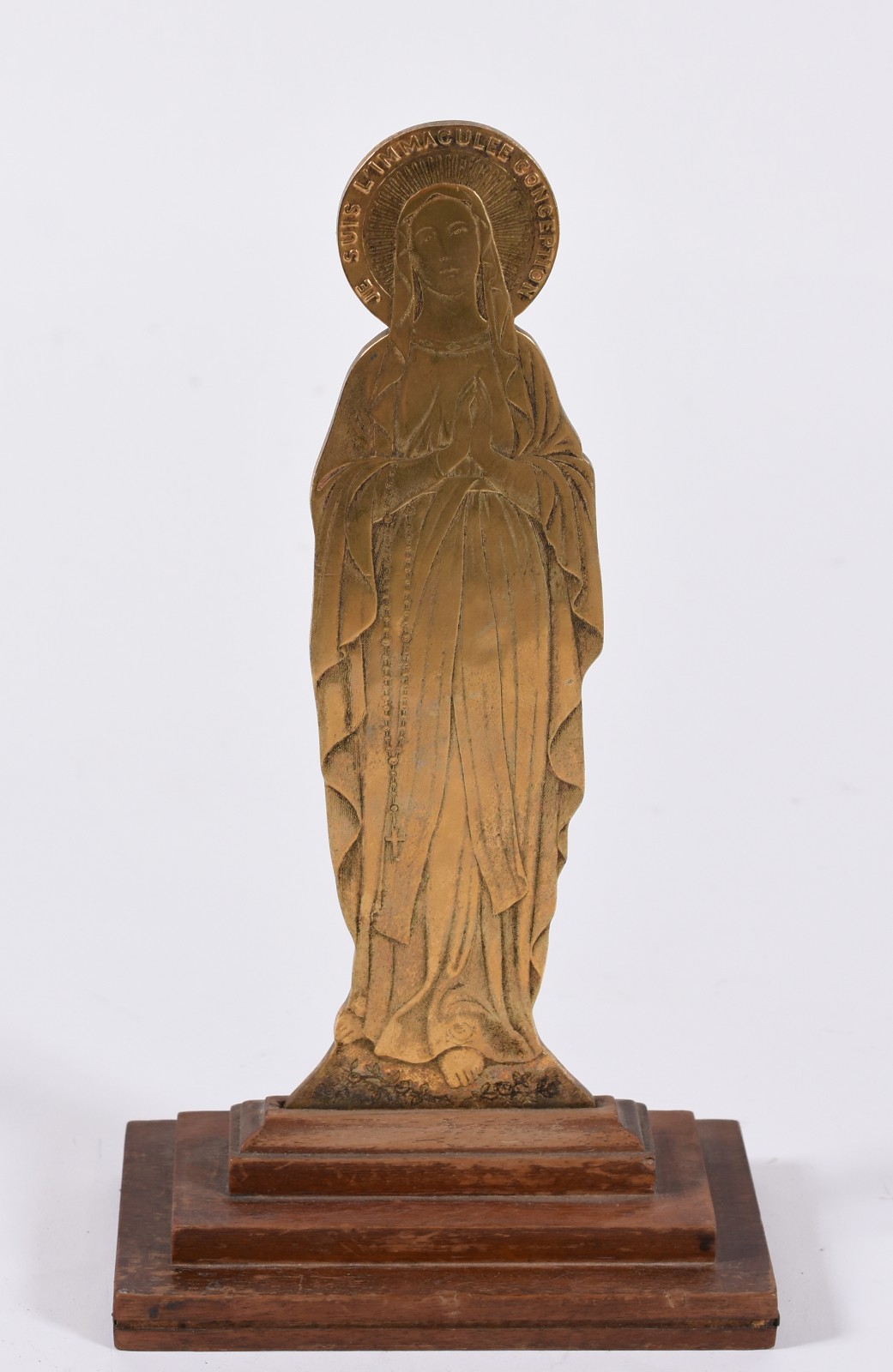 Imagem francesa de Imaculada Conceição de bronze, base de madeira... - foto 1 de 4