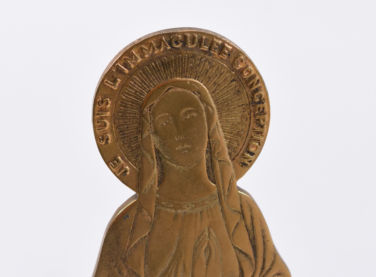 Imagem francesa de Imaculada Conceição de bronze, base de madeira... - foto 2 de 4