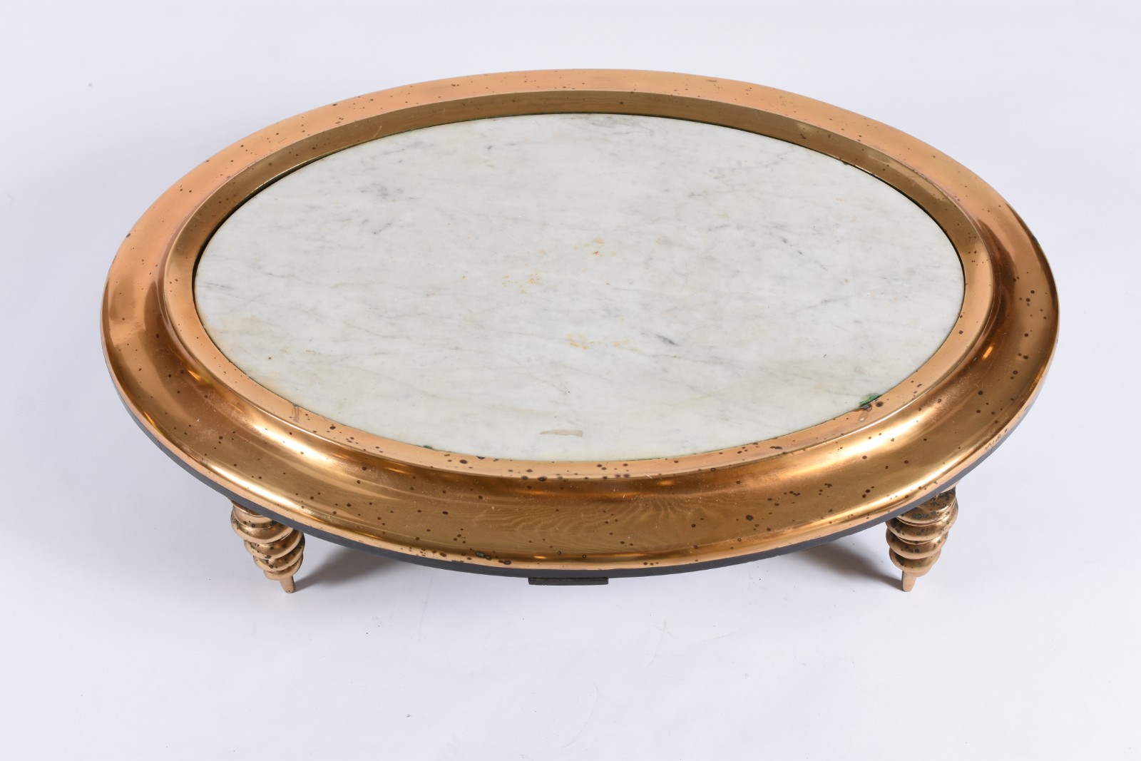 Mesa baixa ou base para escultura de bronze dourado e mármore... - foto 2 de 5