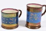 Duas canecas de faiança "Cup Luster" , século X... - Duas canecas de faiança "Cup Luster" , século XIX (com batidas).