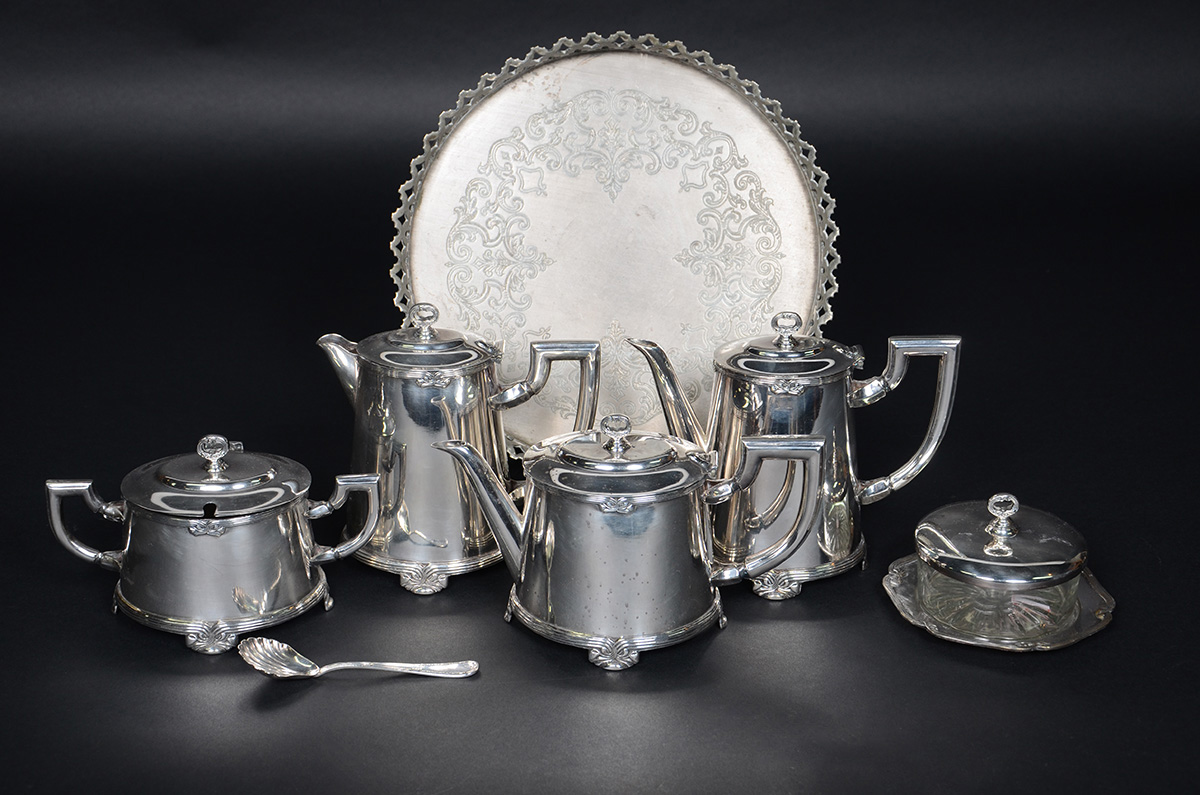 Baixela de chá e café Fracalanza de metal prateado com 5 peças e...