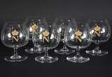 Baccarat (1764),  - Seis taças para conhaque de cristal frances com "N" coroado lavrado em dourado. Marcas da cristallerie na base.