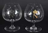 Baccarat (1764),  - Seis taças para conhaque de cristal frances com "N" coroado lavrado em dourado. Marcas da cristallerie na base.