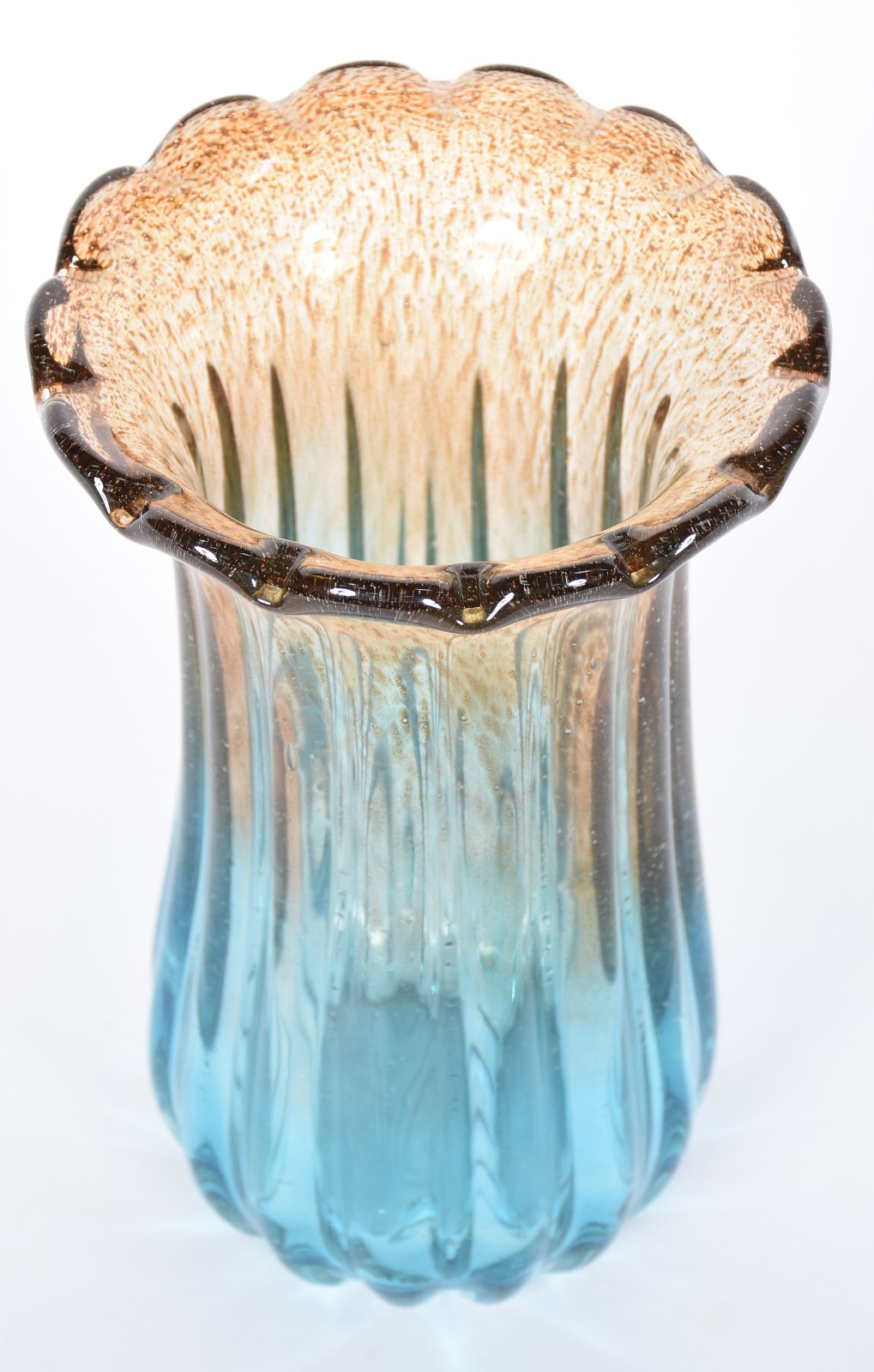 Vaso de vidro decorativo nas cores azul e âmbar. - foto 2 de 3