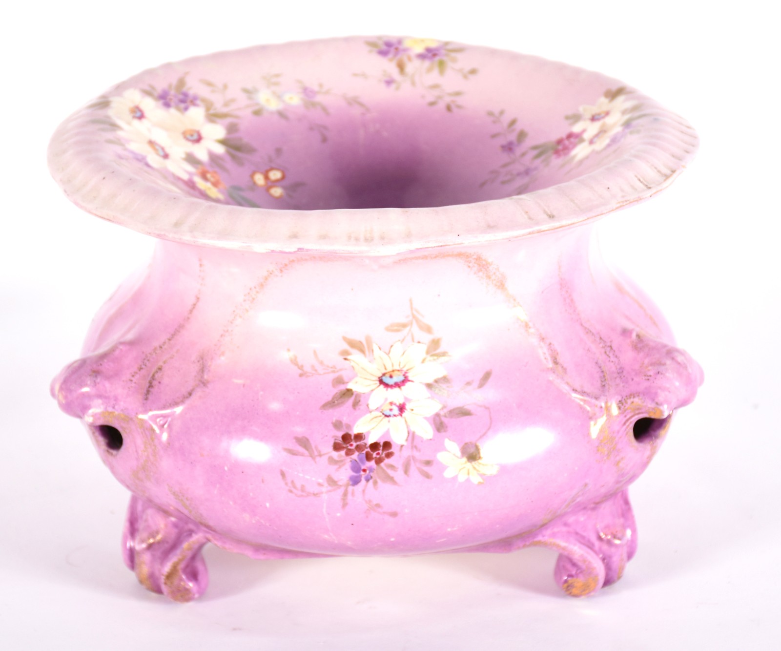 Escarradeira de porcelana na cor lilás com flores. - foto 1 de 5
