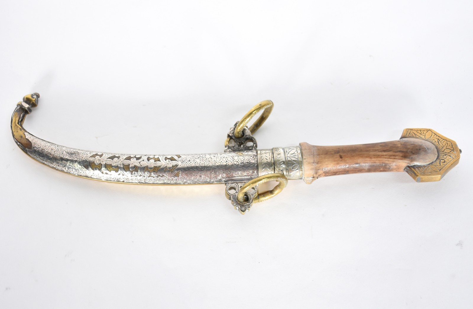 Adaga oriental com fina "casca" de prata e detalhes em metal dourado... - foto 4 de 5
