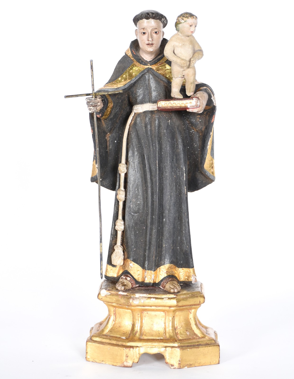 Antiga Imagem de Santo Antônio com menino de madeira policromada e... - foto 1 de 5