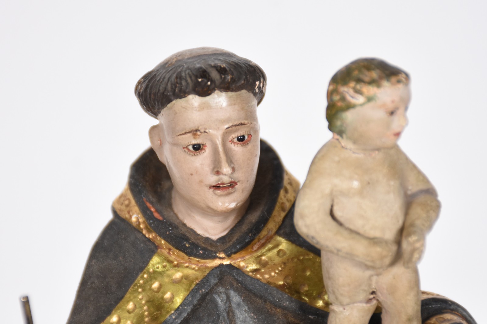 Antiga Imagem de Santo Antônio com menino de madeira policromada e... - foto 2 de 5