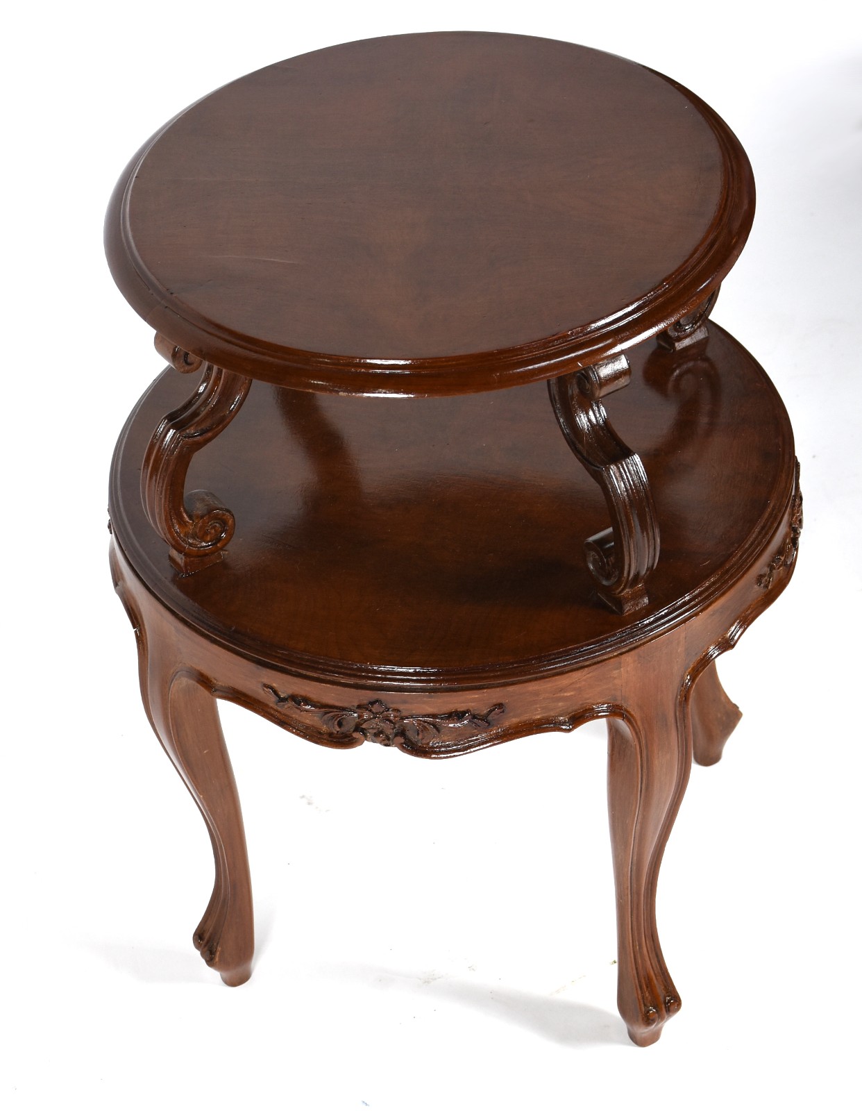 Mesa auxiliar de madeira nobre, dita "cake table" com dois platôs. - foto 3 de 4