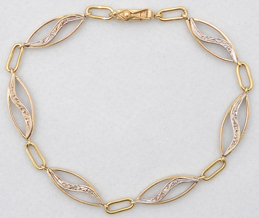 Pulseira de ouro 18k amarelo e branco pequenos brilhantes