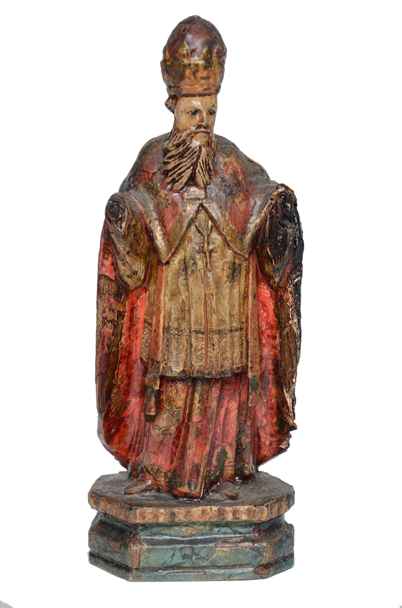 SANTO PAPA - imagem em madeira policromada, olhos de vidro. faltando... - foto 1 de 2