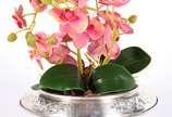 Pequeno cachepot com banho de prata com composi... - Pequeno cachepot com banho de prata com composição floral de orquídeas permanentes.