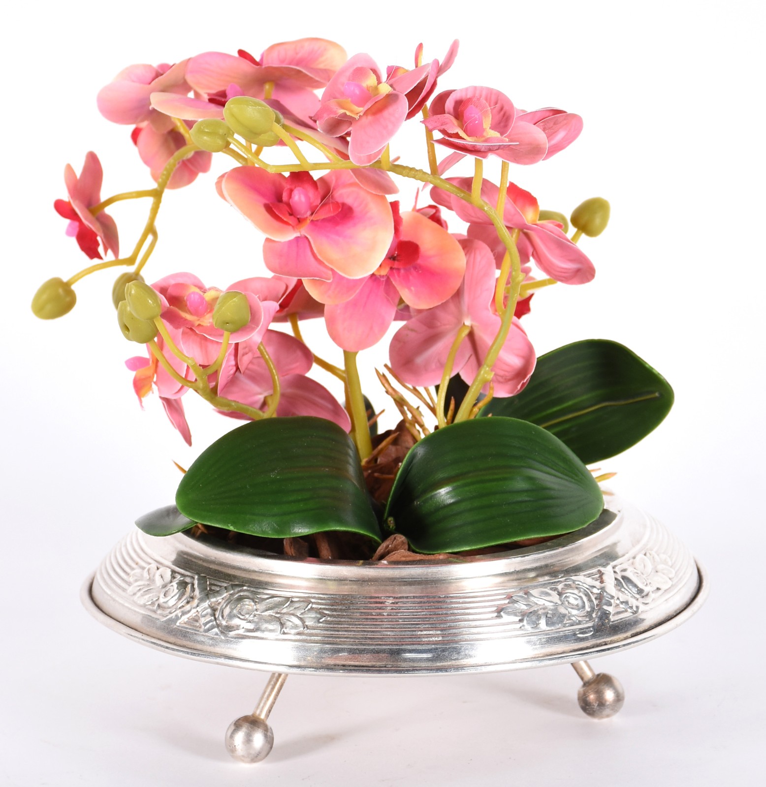 Pequeno cachepot com banho de prata com composição floral de... - foto 1 de 4