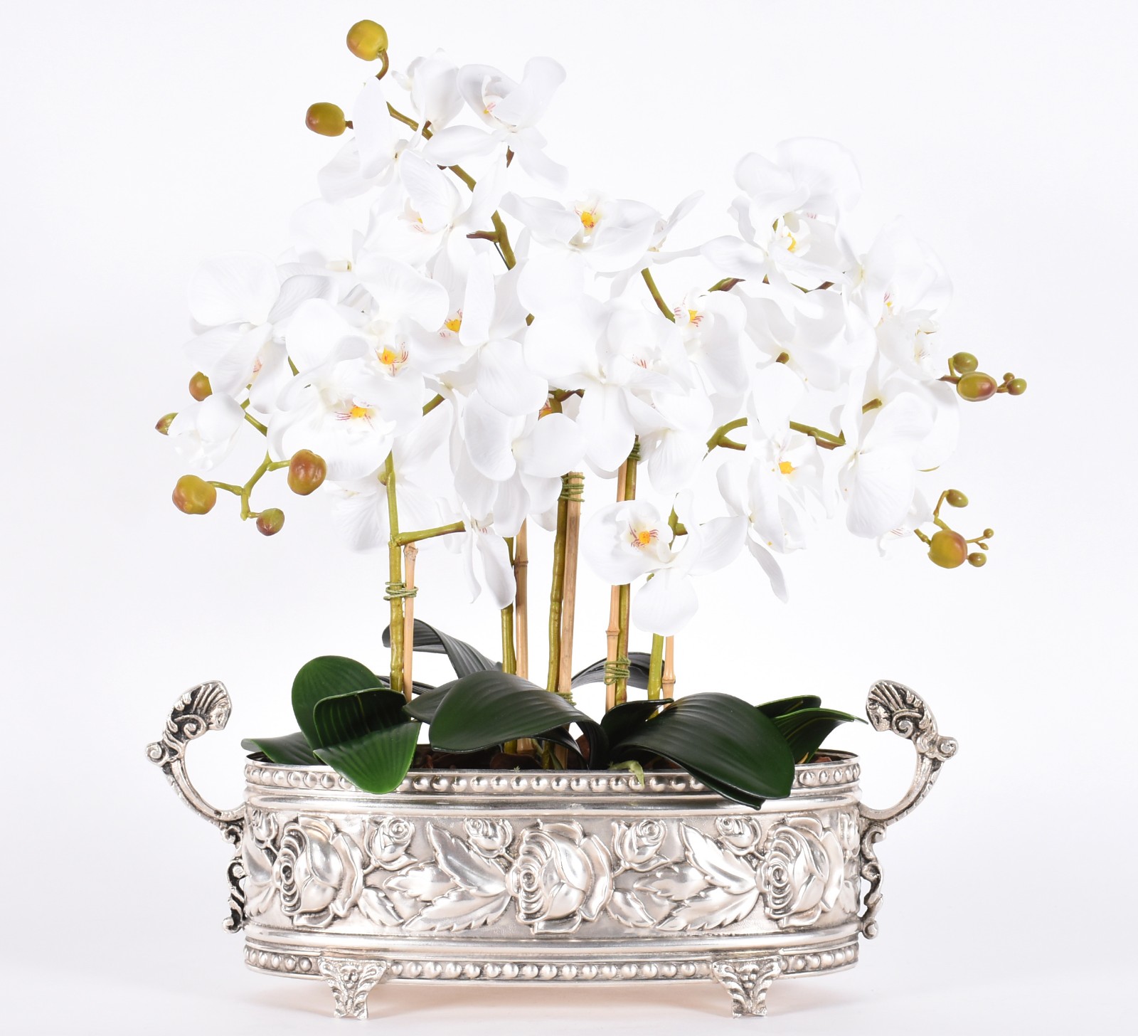 Cachepot com banho de prata com composição floral de orquídeas... - foto 2 de 5