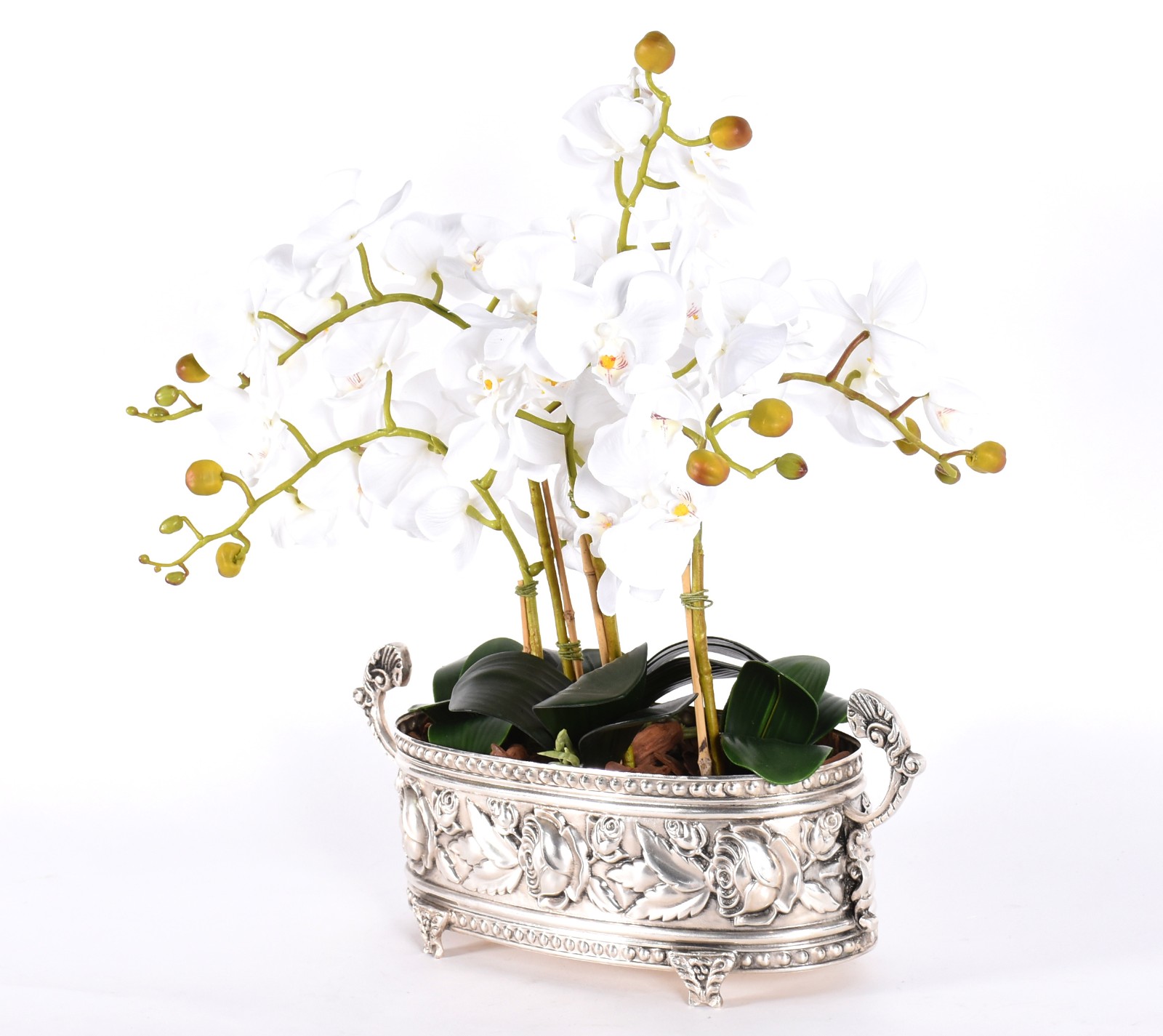 Cachepot com banho de prata com composição floral de orquídeas... - foto 3 de 5