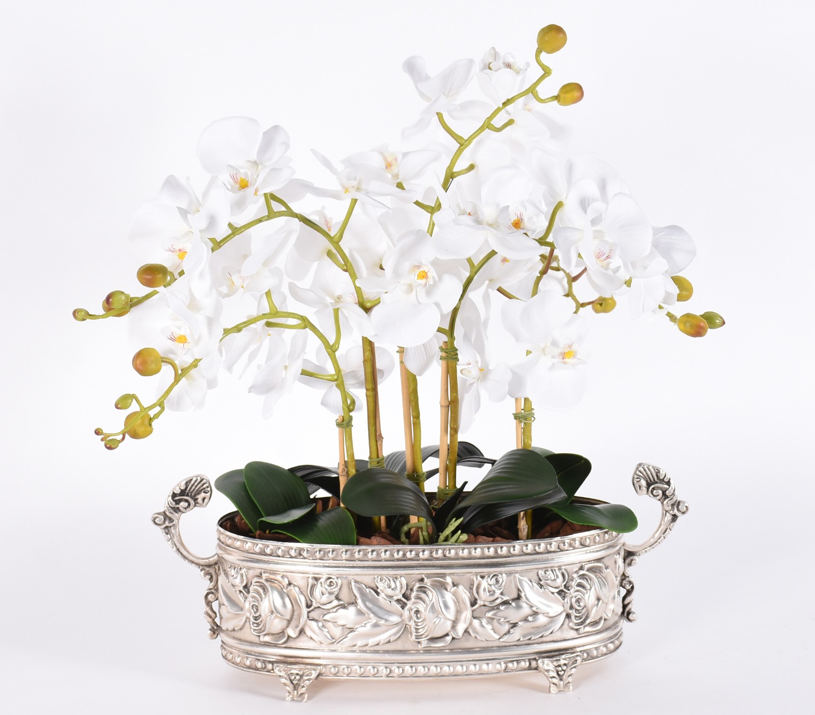 Cachepot com banho de prata com composição floral de orquídeas... - foto 4 de 5