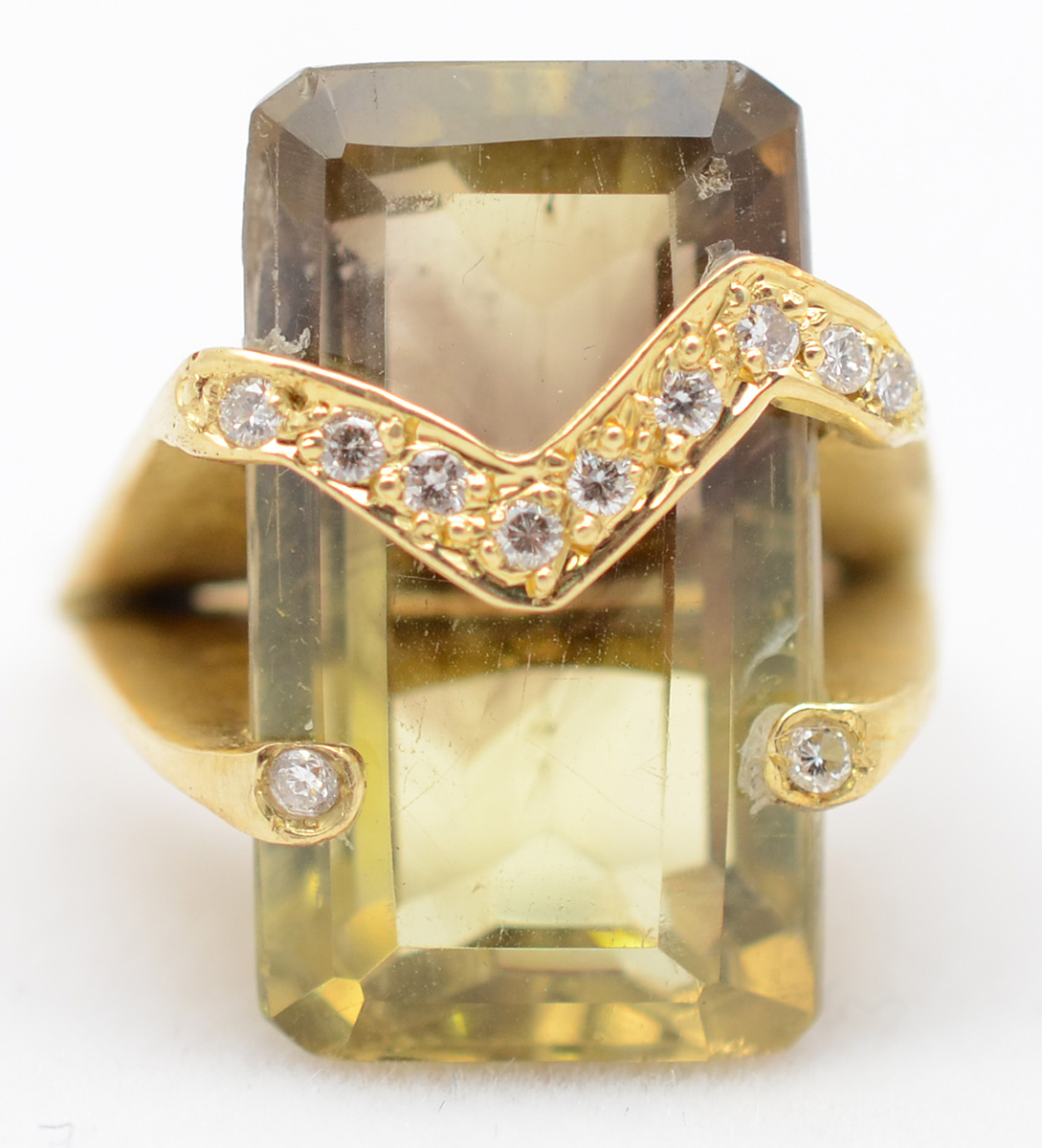 Anel de ouro 18 k, topázio de aprox. 12 ct. e brilhantes aro: 17,5 - foto 2 de 2