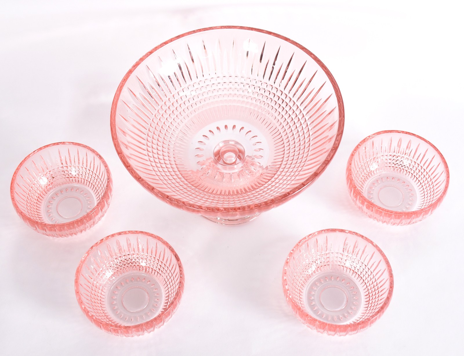 Saladeira em demi cristal lapidada na cor rosa com 4 bowls. - foto 2 de 2