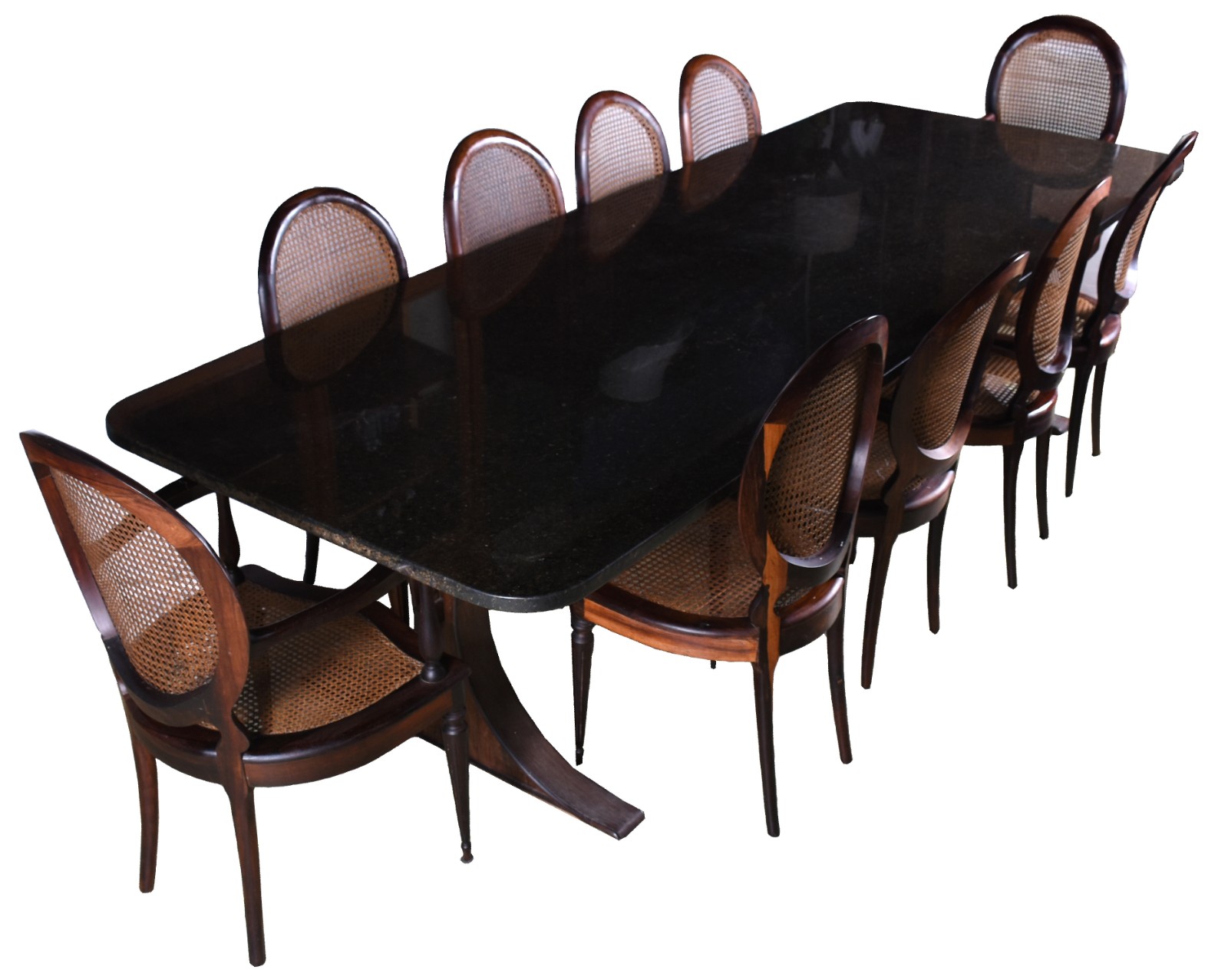 Mesa de jantar com tampo de mármore preto e base de madeira nobre... - foto 1 de 10