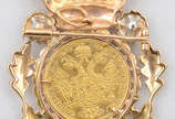 Pendente  e/ou broche  de ouro 18k brilhantes p... - Pendente  e/ou broche  de ouro 18k brilhantes pérolas tendo ao centro  moeda  Império Austro-Hungaro  de 1 Ducato de 1915  de ouro 22 k  peso to...