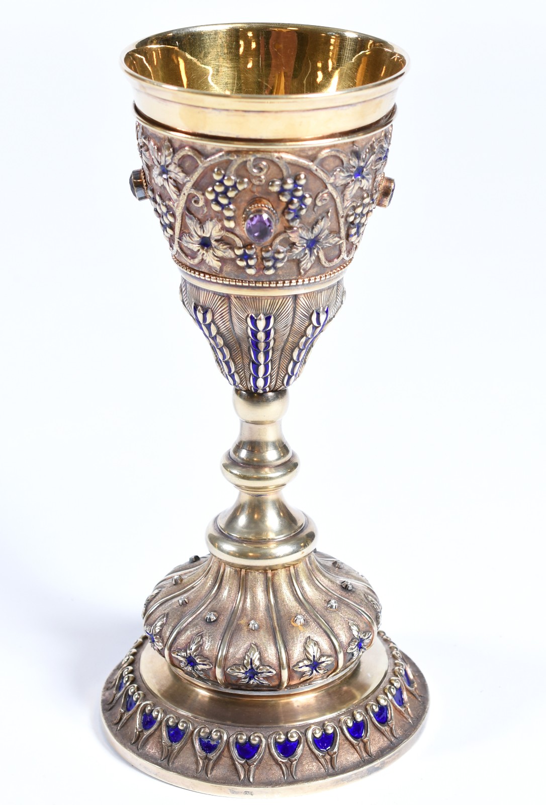 Raro Cálice sacro de prata e vermeil do século XIX com pedras... - foto 1 de 4
