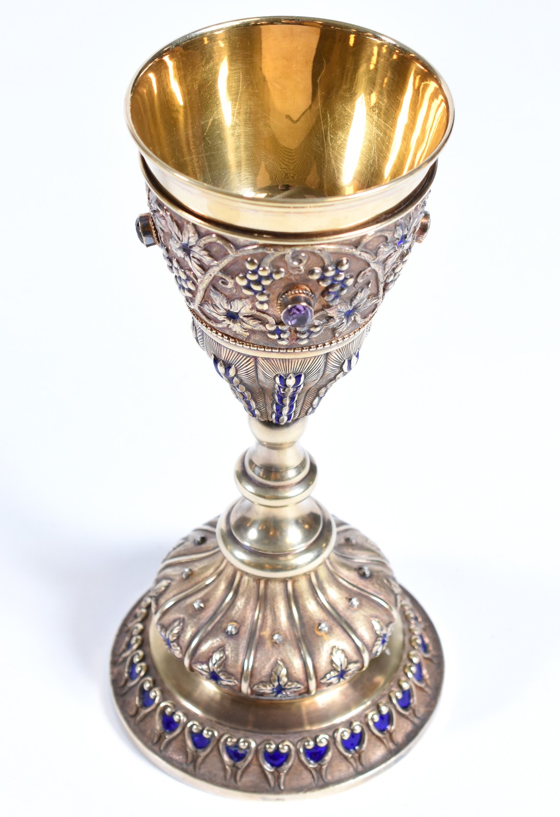 Raro Cálice sacro de prata e vermeil do século XIX com pedras... - foto 2 de 4