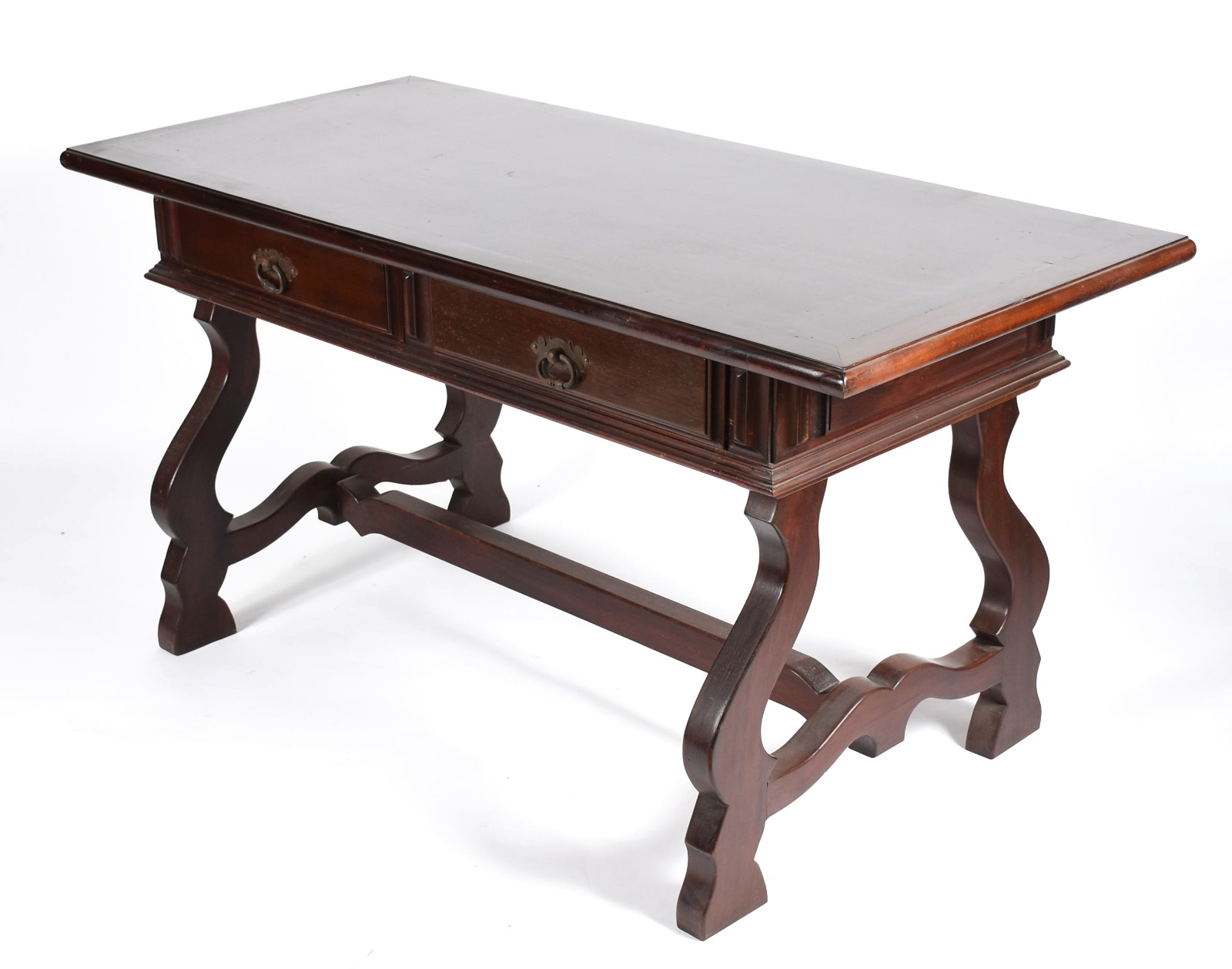 Mesa de escritório de madeira nobre com 2 gavetas, tampo retangular... - foto 1 de 6