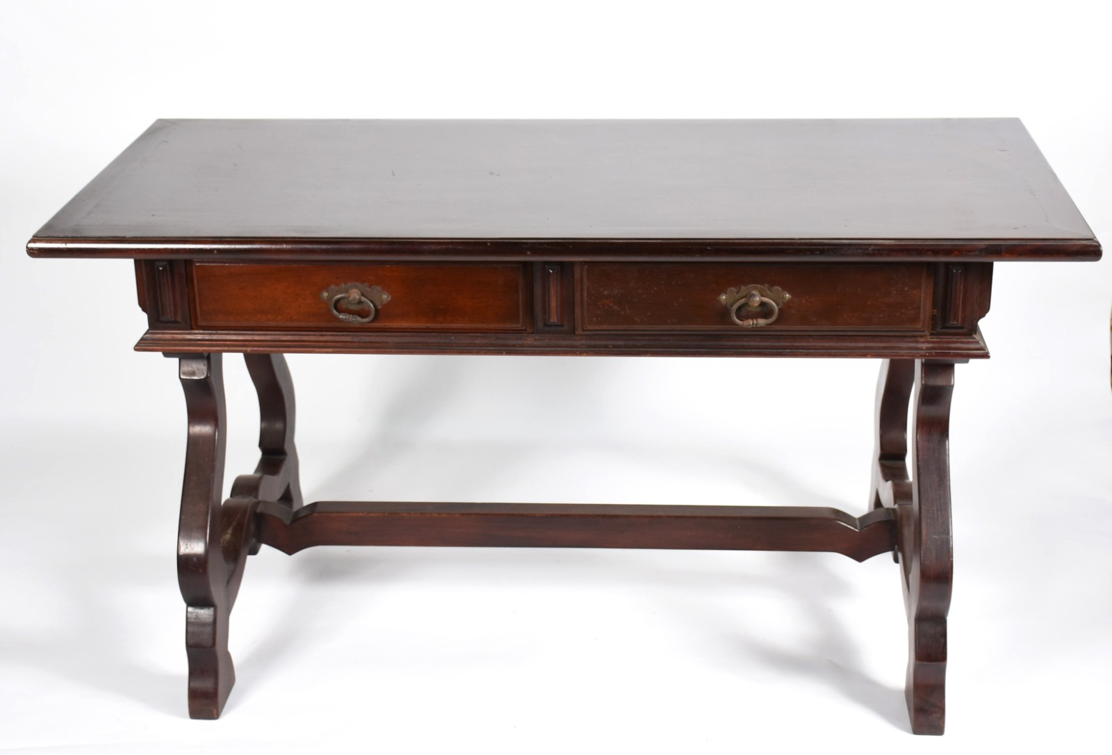 Mesa de escritório de madeira nobre com 2 gavetas, tampo retangular... - foto 2 de 6