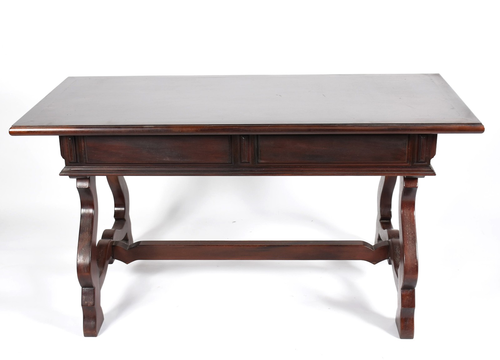 Mesa de escritório de madeira nobre com 2 gavetas, tampo retangular... - foto 5 de 6