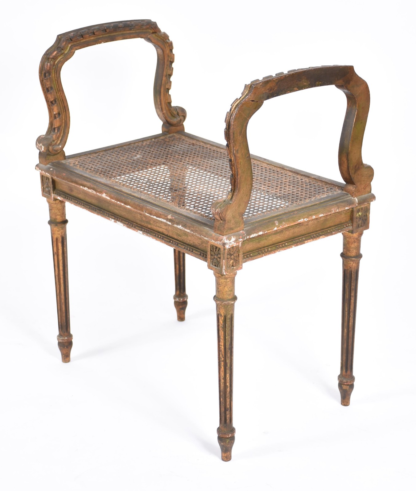 Banqueta estilo frances de madeira dourada, assento de palhinha, com... - foto 1 de 5