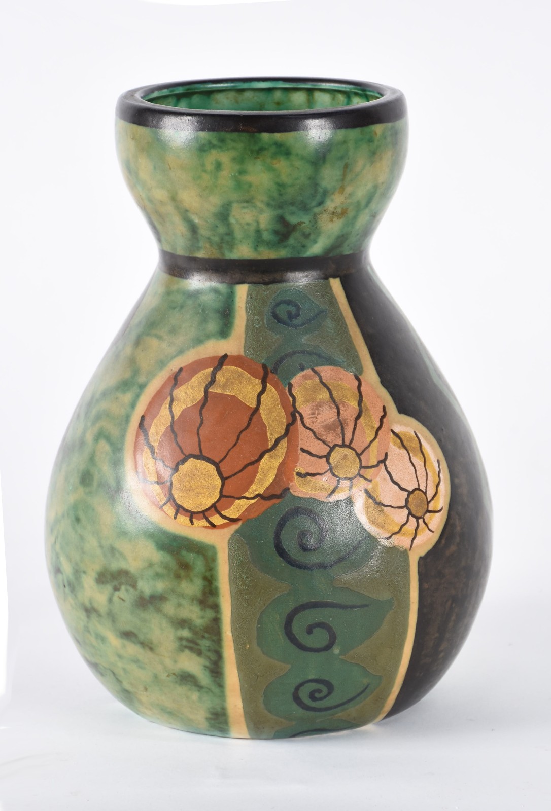 Vaso Art Deco de cerâmica francesa policromada, assinada. - foto 2 de 5