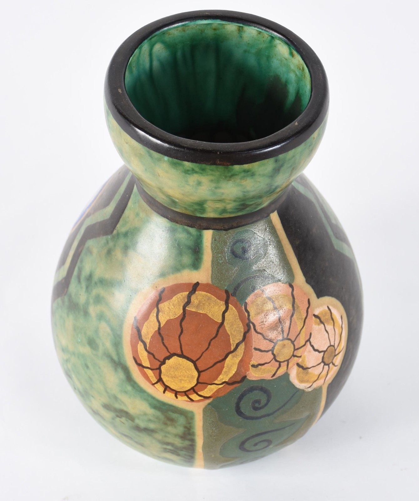 Vaso Art Deco de cerâmica francesa policromada, assinada. - foto 3 de 5