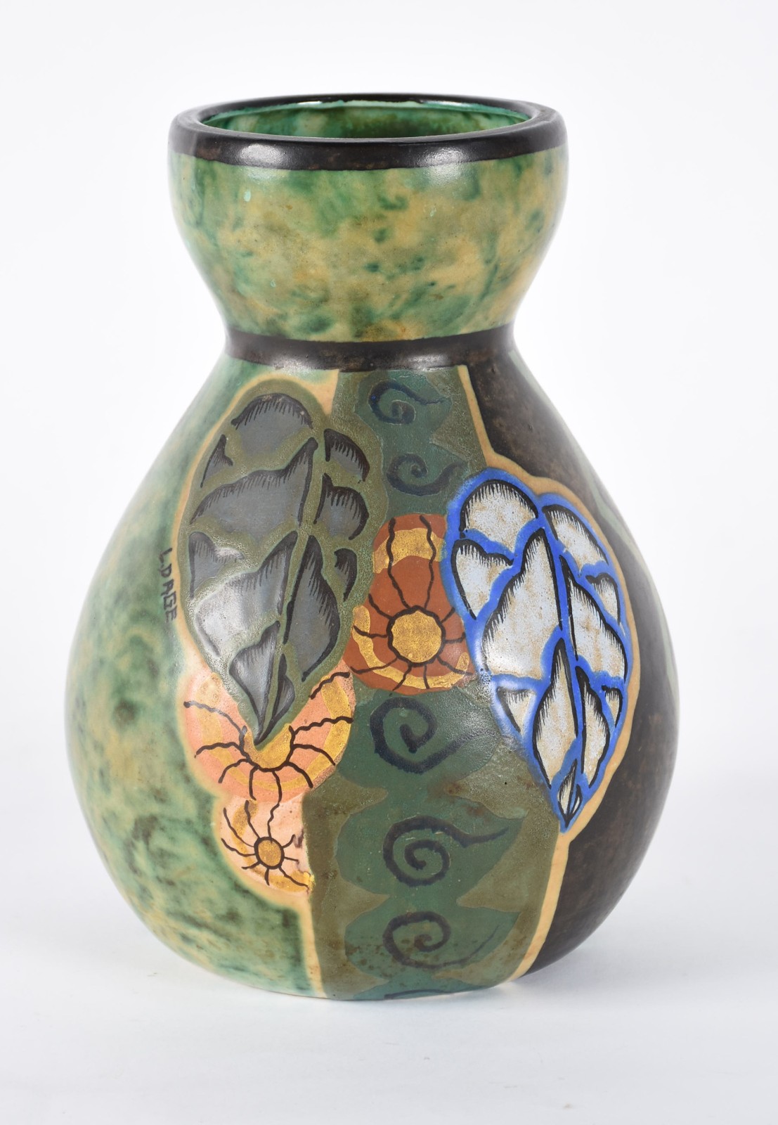 Vaso Art Deco de cerâmica francesa policromada, assinada. - foto 1 de 5
