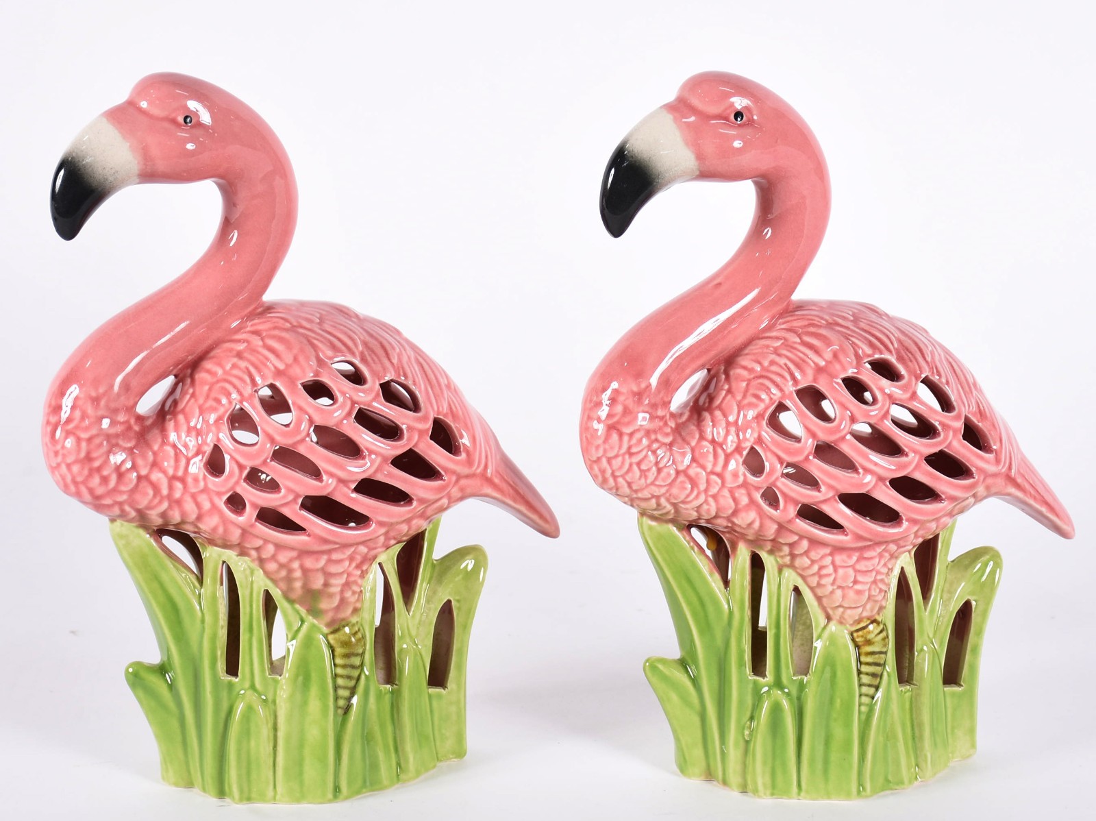 Par de luminárias de cerâmica feitio flamingos, anos 50. - foto 1 de 6