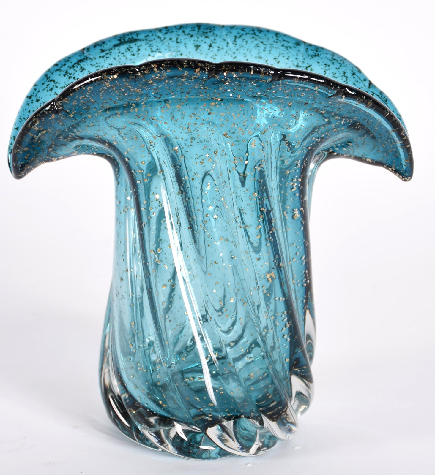 Vaso de vidro decorativo na cor azul com pó de ouro. - foto 2 de 4