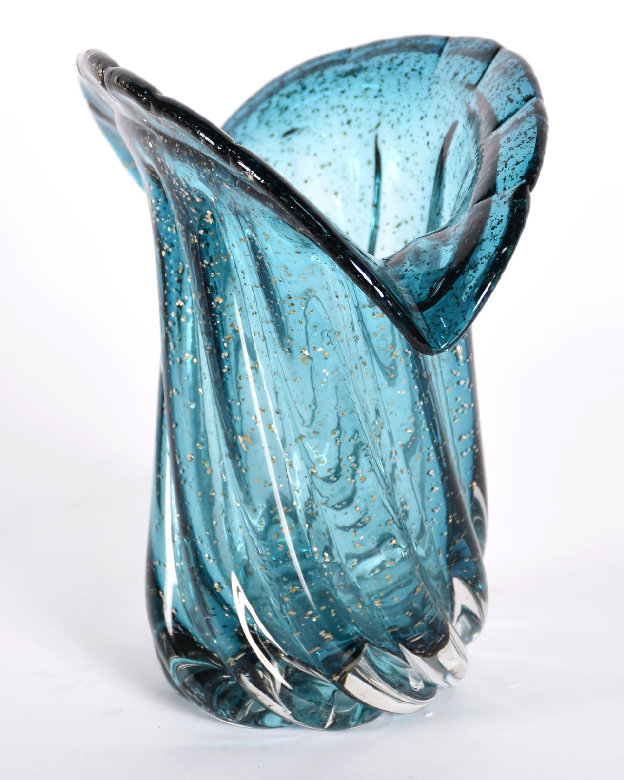 Vaso de vidro decorativo na cor azul com pó de ouro. - foto 3 de 4