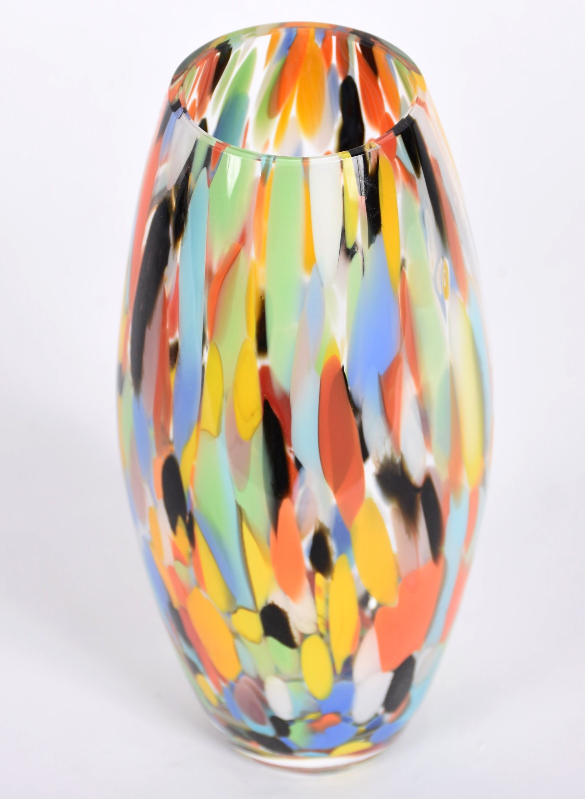 Vaso de vidro decorativo com mesclas coloridas. - foto 1 de 3