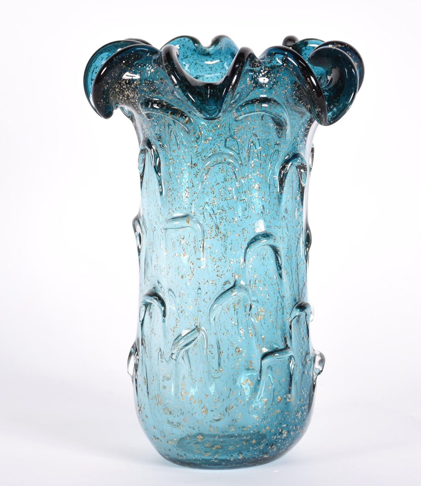 Vaso de vidro decorativo na cor azul com pó de ouro. - foto 2 de 3
